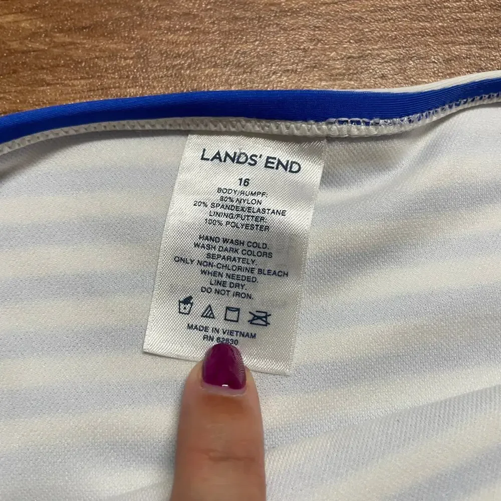 Lands End Girls Hipster Bikini Bottom Blue White Striped Size 16/XL